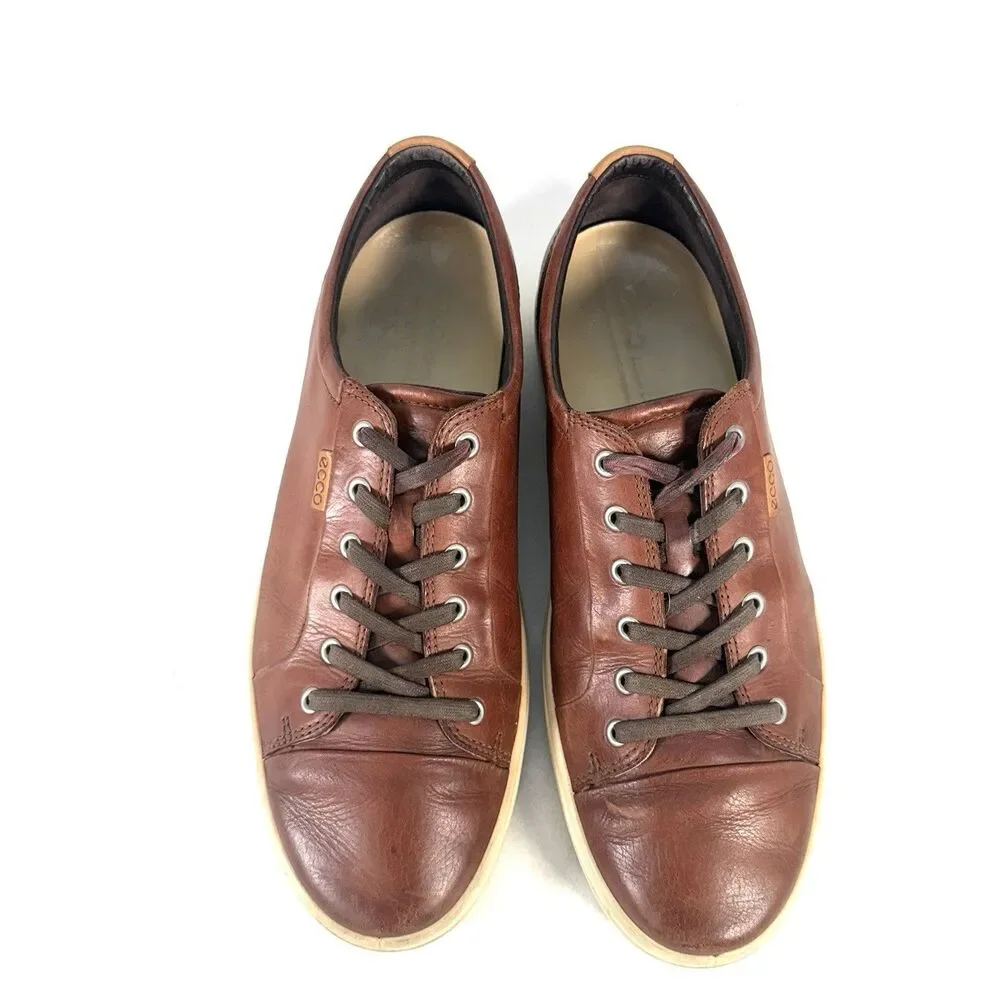 Ecco Mens Brown Soft 7 Leather Lace-Up Casual Sneaker Size 47 US Size 13